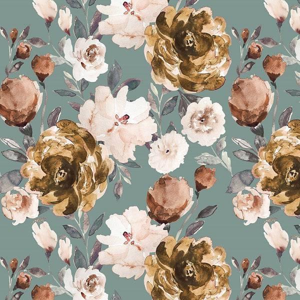 Indy Bloom Fabric Watercolour Floral Autumn Sage 99 – custom printed pre-order fabric Australia | Fabric by Missy Rose