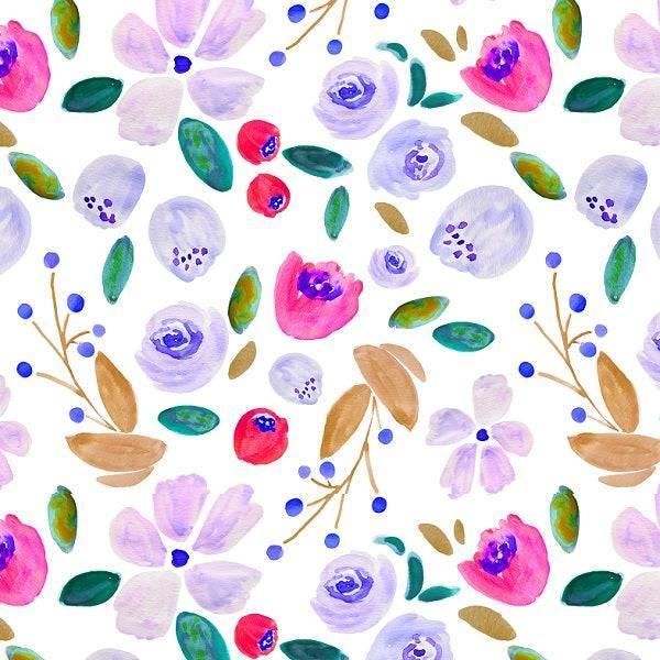 Indy Bloom Fabric Watercolour Floral Berry Blue 60 – custom printed pre-order fabric Australia | Fabric by Missy Rose