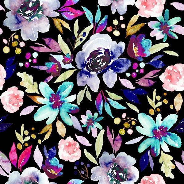 Indy Bloom Fabric Watercolour Floral Berry Rose Black 78 – made-to-order custom fabric by the metre | Fabric by Missy Rose