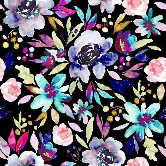 IB Watercolour Floral - Berry Rose Black 78 - Fabric by Missy Rose Pre-Order