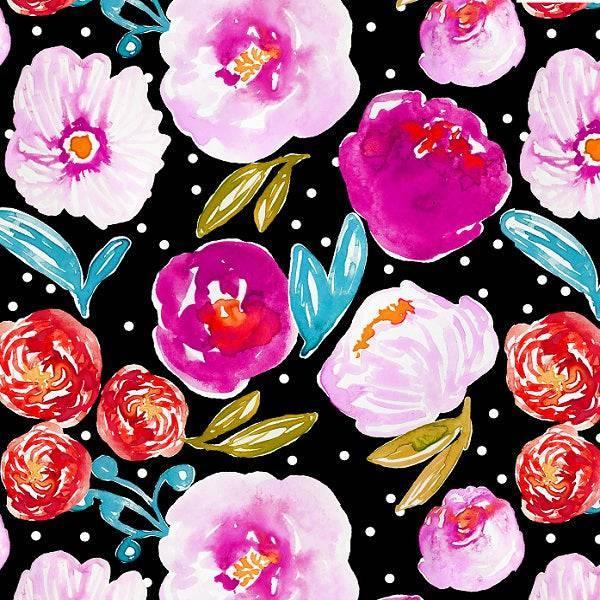 Indy Bloom Fabric Watercolour Floral Black Poppy 64 – Australian custom printed fabric pre-order | Fabric by Missy Rose