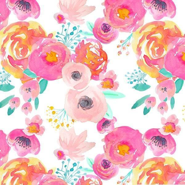 Indy Bloom Fabric Watercolour Floral Blush Baby White 102 – Australian custom printed fabric pre-order | Fabric by Missy Rose