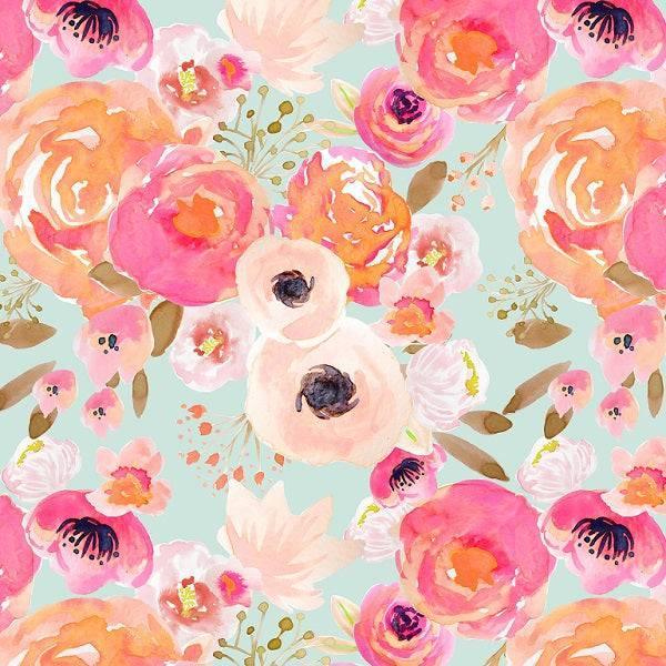 Indy Bloom Fabric Watercolour Floral Blush Blue 103 – pre-order designer fabric Australia | Fabric by Missy Rose