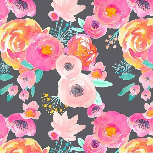 Indy Bloom Fabric Watercolour Floral Blush Grey 104 – premium custom printed fabric for sewing | Fabric by Missy Rose