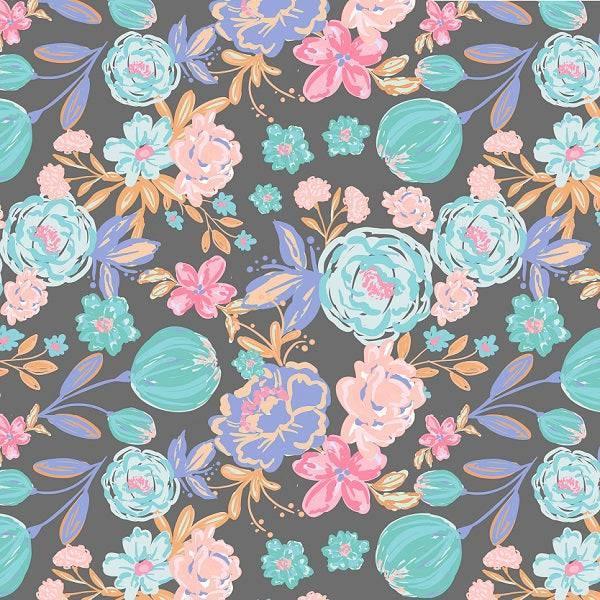 Indy Bloom Fabric Watercolour Floral Grey Hanna 19 – pre-order designer fabric Australia | Fabric by Missy Rose