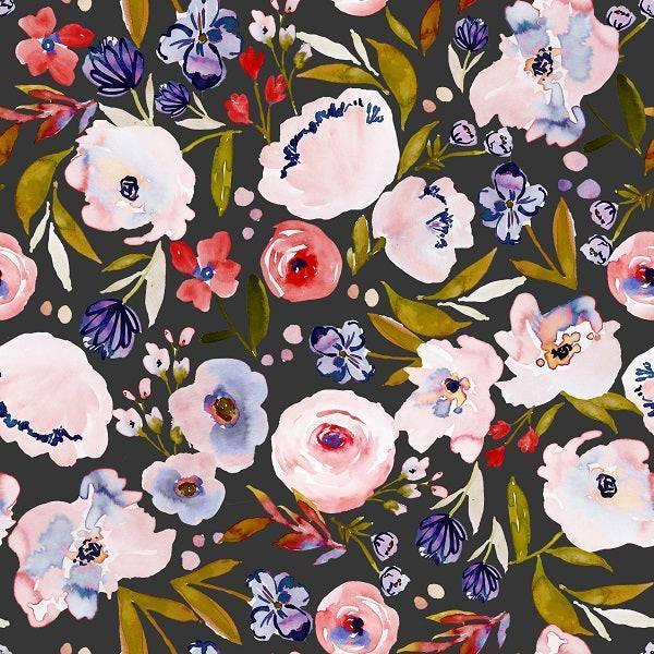 Indy Bloom Fabric Watercolour Floral Harriet Dark 66 – custom printed pre-order fabric Australia | Fabric by Missy Rose