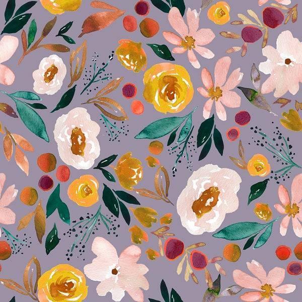 Indy Bloom Fabric Watercolour Floral Harvest Plum 90 – custom printed pre-order fabric Australia | Fabric by Missy Rose