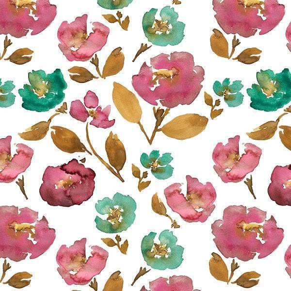Indy Bloom Fabric Watercolour Floral Maroon Blossom 07 – made-to-order custom fabric by the metre | Fabric by Missy Rose