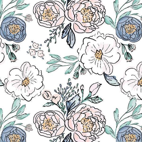 Indy Bloom Fabric Watercolour Floral Periwinkle Rose 06 – Australian custom printed fabric pre-order | Fabric by Missy Rose