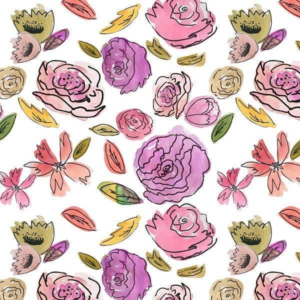 Indy Bloom Fabric Watercolour Floral Purple Doodle Floral 42 – Fabric by Missy Rose