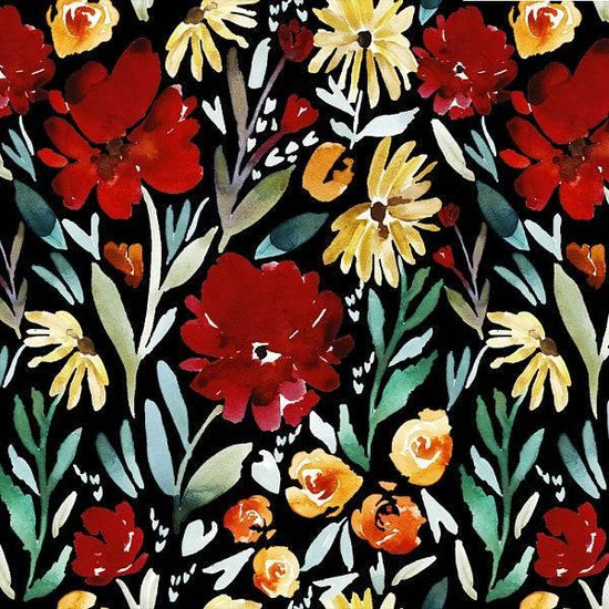 IB Watercolour Floral - Ruby Fields Black 87 - Fabric by Missy Rose Pre-Order