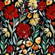 Indy Bloom Fabric - Watercolour Floral - Ruby Fields Black 87