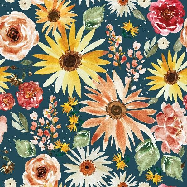 IB Watercolour Floral - Sunflower Parade Navy 106 - Fabric by Missy Rose Pre-Order