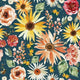Indy Bloom Fabric - Watercolour Floral - Sunflower Parade Navy 106
