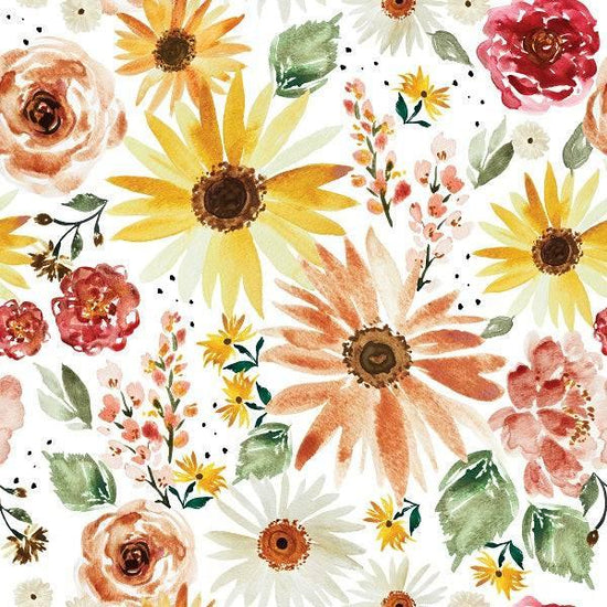 Load image into Gallery viewer, IB Watercolour Floral - Sunflower Parade White 108 - Fabric by Missy Rose Pre-Order
