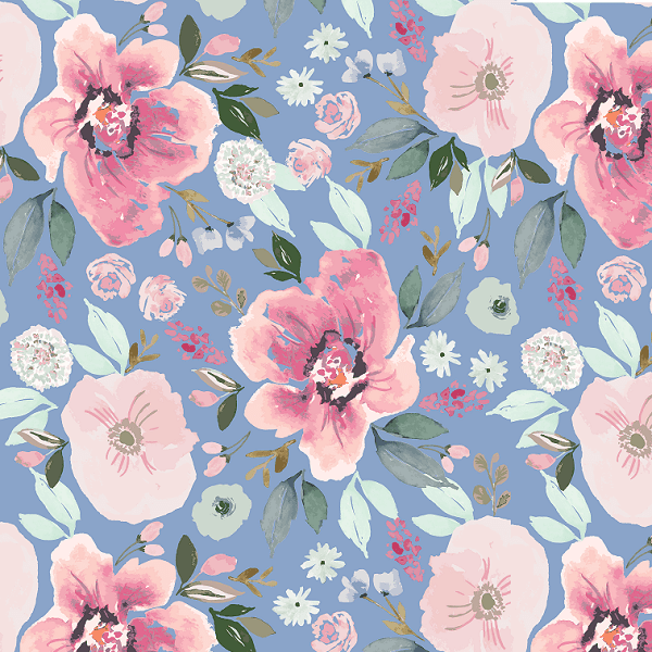 IB Watercolour Floral - Tiger Lily Periwinkle 71 - Fabric by Missy Rose Pre-Order