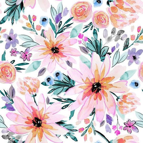 Indy Bloom Fabric Watercolour Floral White Blair 69 – pre-order designer fabric Australia | Fabric by Missy Rose