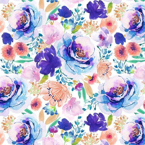 Indy Bloom Fabric Watercolour Floral White Ultra 93 – custom printed pre-order fabric Australia | Fabric by Missy Rose