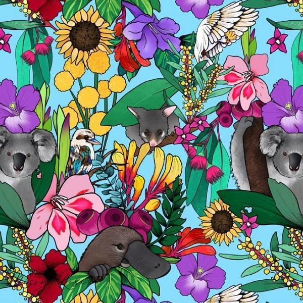 Unlimited Blue Australian Animal Fabric – made-to-order custom fabric by the metre | Fabric by Missy Rose