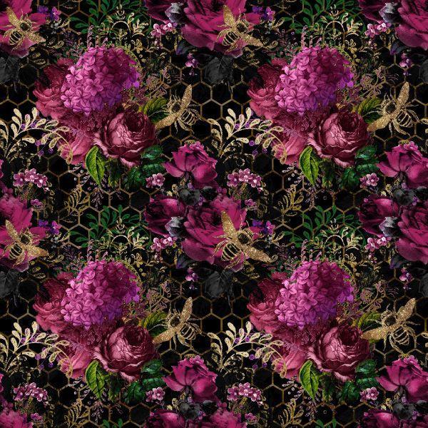 Unlimited Black Floral Bee Fabric – pre-order designer fabric Australia | Fabric by Missy Rose