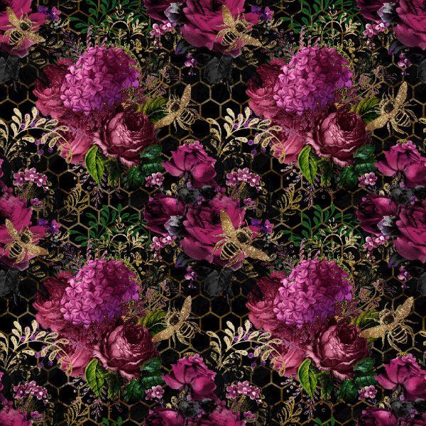 Black Floral Bee Fabric
